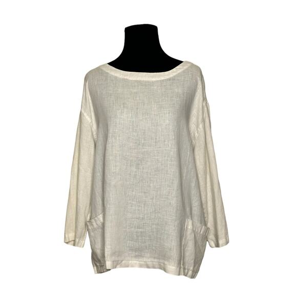 The Company Store cream linen 3/4 sleeves blouse size M - Picture 1 of 14